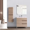 Meuble Salle de Bains JUPITER 80 3 tiroir avec miroir simple et plan céramique, finition effet chene naturel