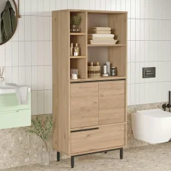 Meuble salle de bains moderne effet bois 3 portes JENA