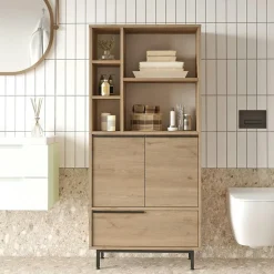 Meuble salle de bains moderne effet bois 3 portes JENA