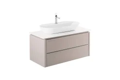Meuble salle de bains suspendu bicolore blanc et taupe SANINDUSA Sanlife 100 plan pré-percé pour vidage(mitigeur non inclus)