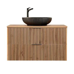 Meuble simple vasque 100cm Gaia Bois et Noir - Vasque Noir