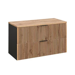 Meuble simple vasque 100cm Gaia Bois et Noir - Vasque Noir