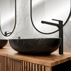 Meuble simple vasque 100cm Gaia Bois et Noir - Vasque Noir
