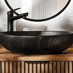 Meuble simple vasque 100cm Gaia Bois et Noir - Vasque Noir