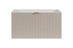 Meuble sous double vasque suspendu HARMO 160 cm Façade rainuré cachemire semi-mat