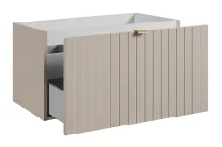 Meuble sous double vasque suspendu HARMO 160 cm Façade rainuré cachemire semi-mat
