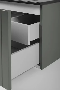 Meuble sous double vasque suspendu HARMO 120 cm Façade rainuré vert semi-mat