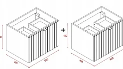 Meuble sous double vasque suspendu HARMO 120 cm Façade rainuré cachemire semi-mat