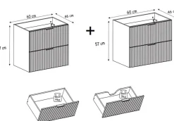Meuble sous double vasque avec plan sur pieds FLOW chêne craft 120 cm