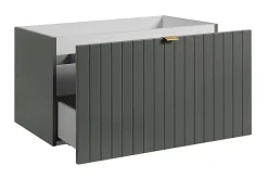 Meuble sous double vasque suspendu HARMO 160 cm Façade rainuré vert semi-mat