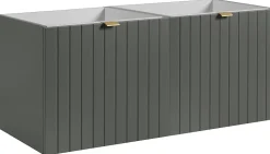 Meuble sous double vasque suspendu HARMO 100 cm Façade rainuré vert semi-mat