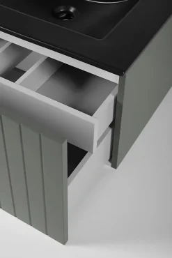 Meuble sous double vasque suspendu HARMO 100 cm Façade rainuré vert semi-mat
