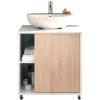 Meuble sous lavabo 1 porte coloris Blanc brillant / effet bois - Hauteur 64 x Longueur 59 x Profondeur 45 cm