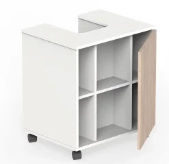 Meuble sous lavabo 1 porte coloris Blanc brillant / effet bois - Hauteur 64 x Longueur 59 x Profondeur 45 cm