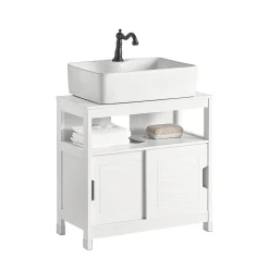 Meuble Sous Lavabo 1 étage et 2 Portes coulissantes, FRG128-W, SoBuy