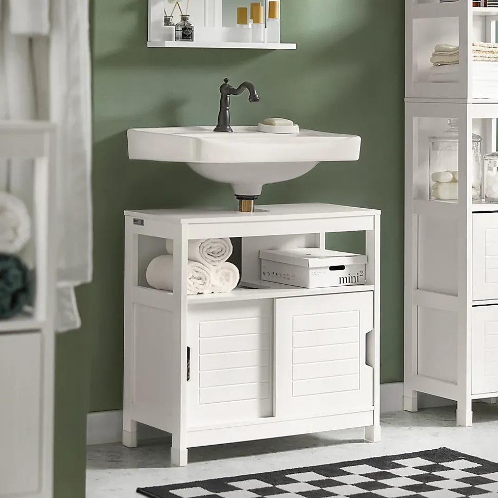 Meuble Sous Lavabo 1 étage et 2 Portes coulissantes, FRG128-W, SoBuy