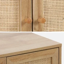 Meuble sous lavabo décor bois et cannage Bohème 65 x 40 x 70 cm naturel