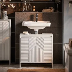 Meuble sous Lavabo de Salle de Bain avec 2 Portes et 2 Étagères, Blanc, L60xP30xH61 cm, BZR157-W