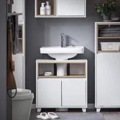 Meuble Sous Lavabo de Salle de Bain Meuble évier de Cuisine, 2 Portes, BZR148-W, SoBuy