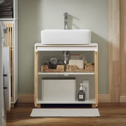 Meuble sous Lavabo de Salle de Bain à 2 Portes en Bambou, BZR125-W, SoBuy