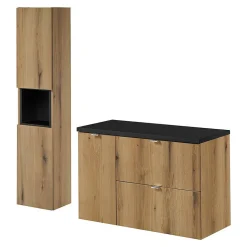 Meuble sous lavabo NEWPORT 90 x 60 x 40 cm effet chêne noir en.casa