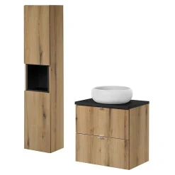 Meuble sous lavabo NEWPORT avec 2 tiroirs 60 x 60 x 40 cm effet chêne noir en.casa