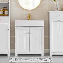 Meuble Sous Lavabo Salle de Bain à 2 étages 2 Portes, BZR18-W, SoBuy