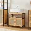 Meuble sous lavabo Tervola bambou 60 x 60 x 35 cm noir naturel aspect rotin en.casa