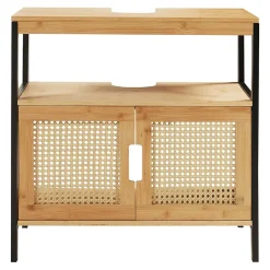 Meuble sous lavabo Tervola bambou 60 x 60 x 35 cm noir naturel aspect rotin en.casa