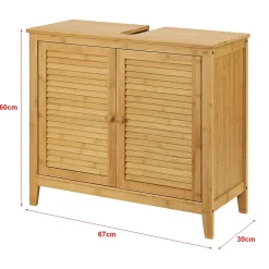 Meuble sous lavabo Värmdö avec 2 portes en bambou 60 x 67 x 30 cm en.casa