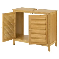Meuble sous lavabo Värmdö avec 2 portes en bambou 60 x 67 x 30 cm en.casa