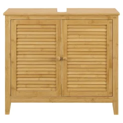 Meuble sous lavabo Värmdö avec 2 portes en bambou 60 x 67 x 30 cm en.casa