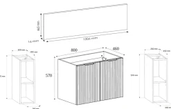 Meuble sous vasque à 2 portes FLOW CHÊNE 120 cm avec 2 x l'étagères - extensions et plan