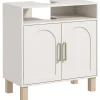 Meuble sous vasque - 2 portes, étagère, niche - MDF crème