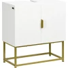Meuble sous vasque - 2 portes - dim. 60L x 30l x 65H cm - acier doré MDF blanc