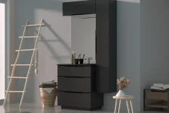 Meuble sous vasque à poser gris anthracite brillant l.80 x H.88 x P.50 cm, Pamili