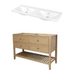 Meuble sous vasque à poser 4 tiroirs 1 niche placage chêne l.120 cm Perma + plan double vasque céramique blanc Nira, GoodHome