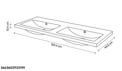 Meuble sous vasque à poser 4 tiroirs 1 niche placage chêne l.120 cm Perma + plan double vasque céramique blanc Nira, GoodHome