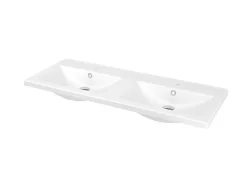Meuble sous vasque à poser 4 tiroirs 1 niche placage chêne l.120 cm Perma + plan double vasque céramique blanc Nira, GoodHome