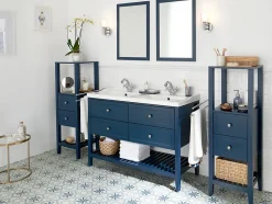 Meuble sous vasque à poser 4 tiroirs 1 niche bleu mat l.120 cm Perma + plan double vasque Lana, GoodHome
