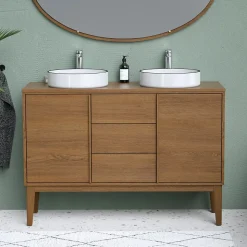 Meuble sous vasque à poser placage chêne H.82 x P.45 x l.120 cm Kabayan