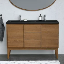 Meuble sous vasque à poser placage chêne H.82 x P.45 x l.120 cm Kabayan