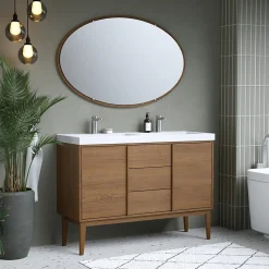 Meuble sous vasque à poser placage chêne H.82 x P.45 x l.120 cm Kabayan