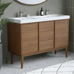 Meuble sous vasque à poser placage chêne H.82 x P.45 x l.120 cm Kabayan