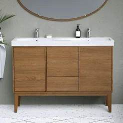Meuble sous vasque à poser placage chêne H.82 x P.45 x l.120 cm Kabayan