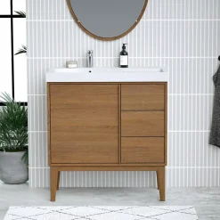 Meuble sous vasque à poser placage chêne H.82 x P.45 x l.80 cm Kabayan