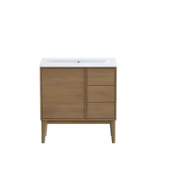 Meuble sous vasque à poser placage chêne H.82 x P.45 x l.80 cm Kabayan