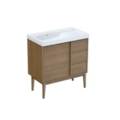 Meuble sous vasque à poser placage chêne H.82 x P.45 x l.80 cm Kabayan