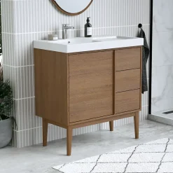 Meuble sous vasque à poser placage chêne H.82 x P.45 x l.80 cm Kabayan