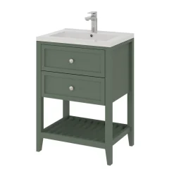 Meuble sous vasque à poser 2 tiroirs 1 niche vert mat l.60 x H.80,6 x P.45 cm, GoodHome Perma